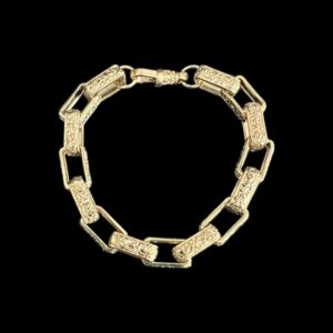 9ct Gold Patterned Gypsy Bracelet  8"  8+mm  Patterned Albert Clasp