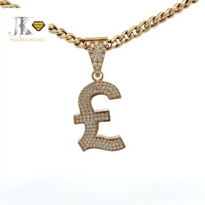 9ct Gold Stone Set Pound Sign Pendant 1.5"