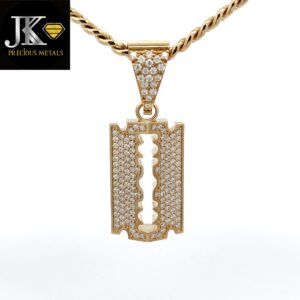 9ct Gold Stone Set Razor Pendant 2"