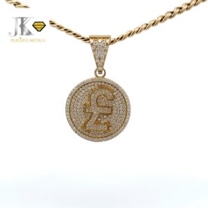 9ct Gold Stone Set Circle Pound Sign Pendant 1.5"
