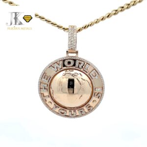 9ct Gold 3D Dome Stone Set World Is Yours Pendant 2.5"