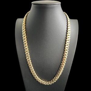 9ct Gold Stone Set Miami Cuban Chain 24" 10mm Box Clasp