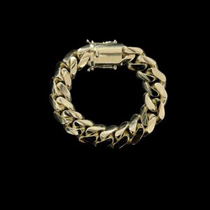 9ct Gold Puff Link Miami Cuban Bracelet 8" 16mm