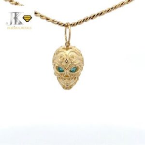 9ct Gold Patterned Stone Set Skull Pendant