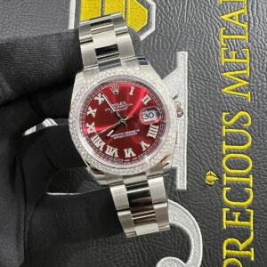 Rolex DATEJUST Oyster Bracelet Red Diamond Roman Numeral Dial 41mm