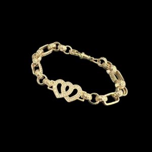 9ct Gold Kids Stone Set Double Patterned Gypsy Bracelet 6.5" 6+mm