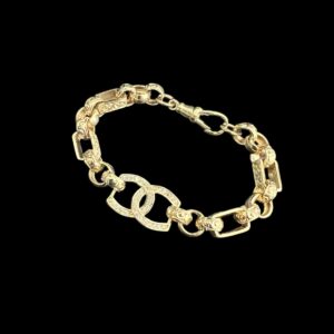 9ct Gold Kids Stone Set CC Patterned Gypsy Bracelet 6" 6+mm