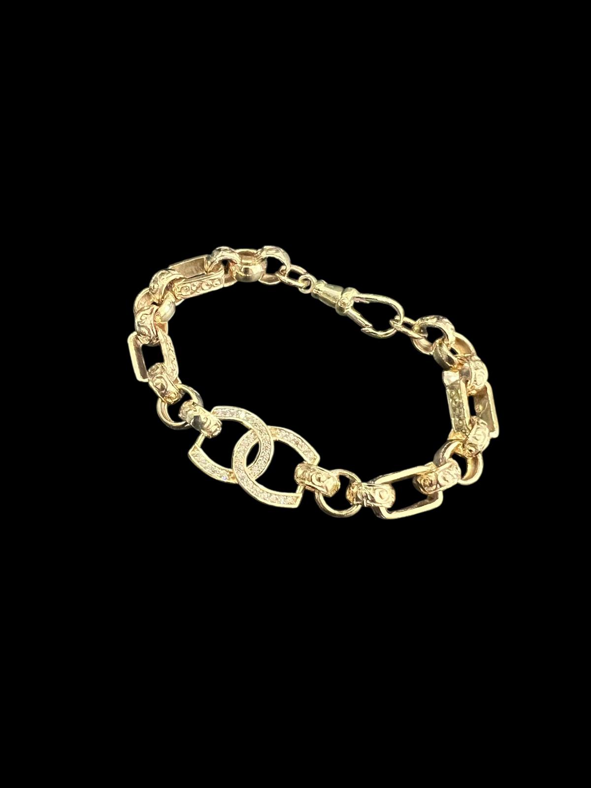 9ct Gold Kids Stone Set CC Patterned Gypsy Bracelet 6″ 6+mm
