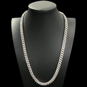 925 Silver Stone Set Prong Miami Cuban Chain 24" 10mm