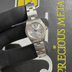 Rolex OYSTER PERPETUAL- Silver Diamond Dot Dial 24mm