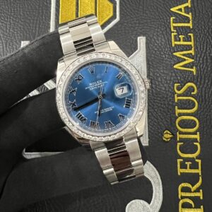 Azzurro Blue Roman Numeral Dial Diamond Set Rolex DATEJUST - Oyster Bracelet 41mm