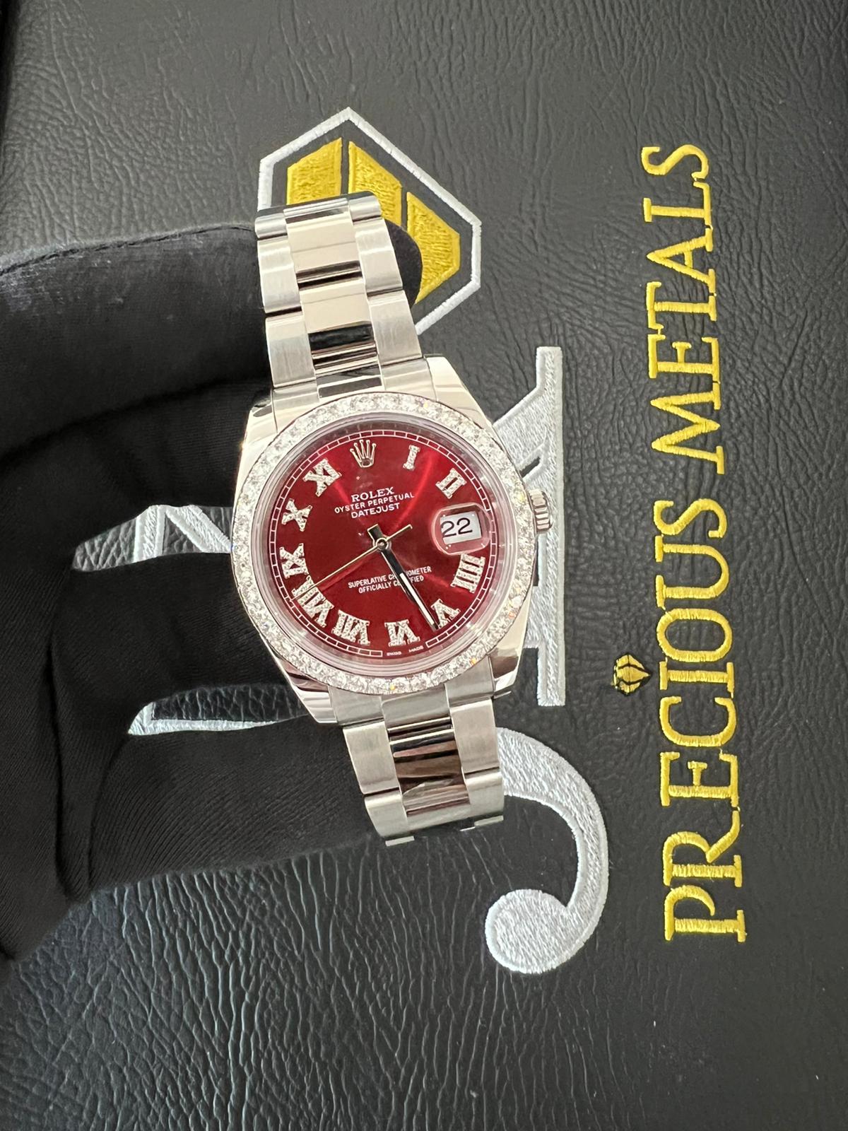 Red Roman Numeral Dial – Diamond Set Rolex DATEJUST – Oyster Bracelet 41mm