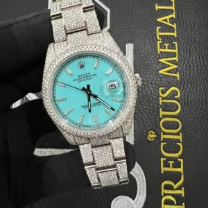 Diamond Set Rolex DATEJUST - Custom Tiffany Blue Baguette Dial - Oyster Bracelet 41mm